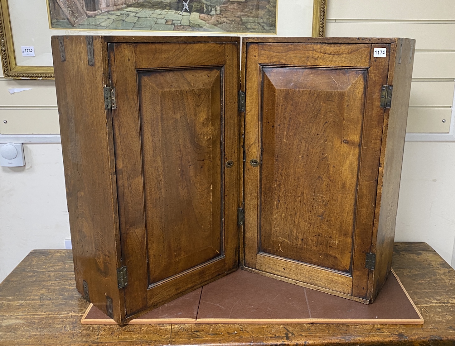 A 19th century brass mounted teak campaign trunk, length 76cm, depth 45cm, height 53cm